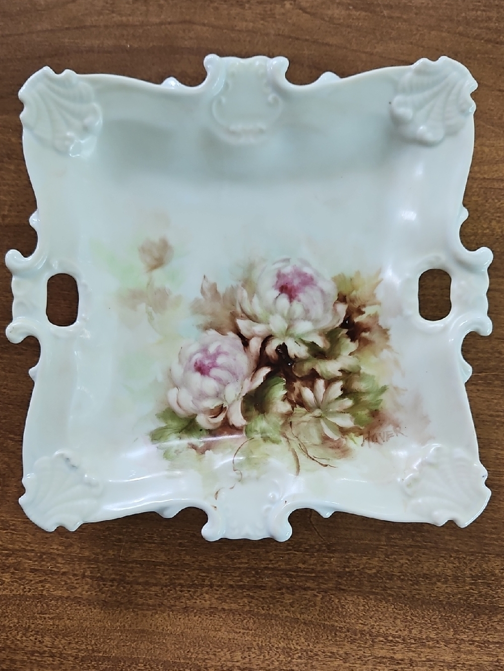 Vintage Hand-Painted Floral Porcelain Square Plate